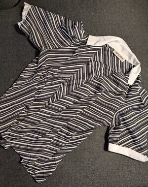 Black and White Striped Silky Button-Up Blouse